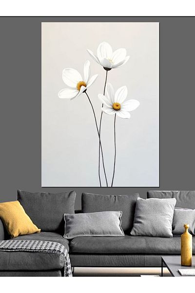 Tablomega White Flower Bunch Decorative Canvas - Mdf Wooden Painting