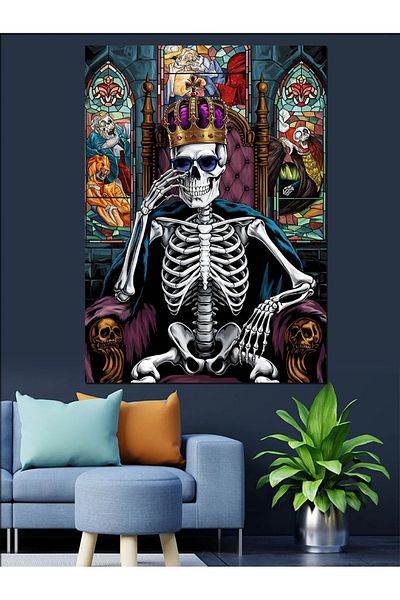 Tablomega Skeleton Throne Decorative Canvas - Mdf Wooden Table