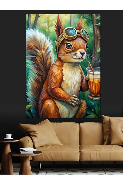 Tablomega Squirrel with Pilot Glasses Decorative Canvas - Mdf Wooden Painting