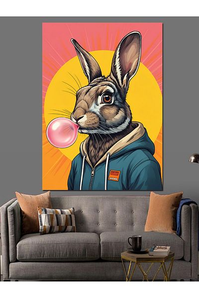 Tablomega Chewing Gum Rabbit Decorative Canvas - Mdf Wooden Painting