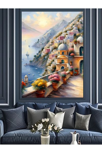 Tablomega Colorful Houses Decorative Canvas - Mdf Wooden Table