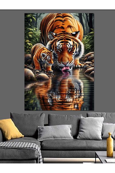 Tablomega Tiger and Water Reflection Decorative Canvas - Mdf Wooden Painting