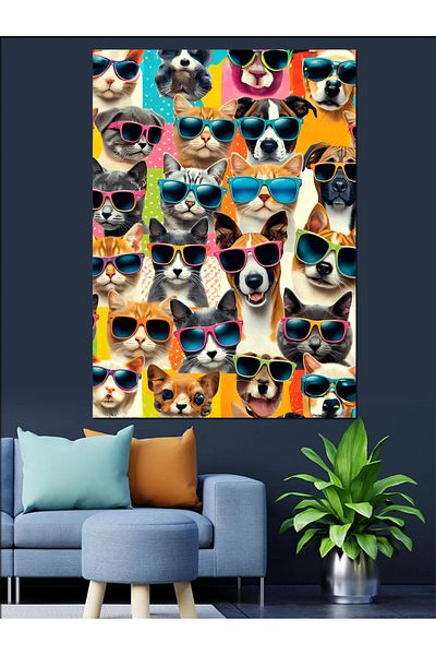 Tablomega Dogs with Glasses Decorative Canvas - Mdf Wooden Painting