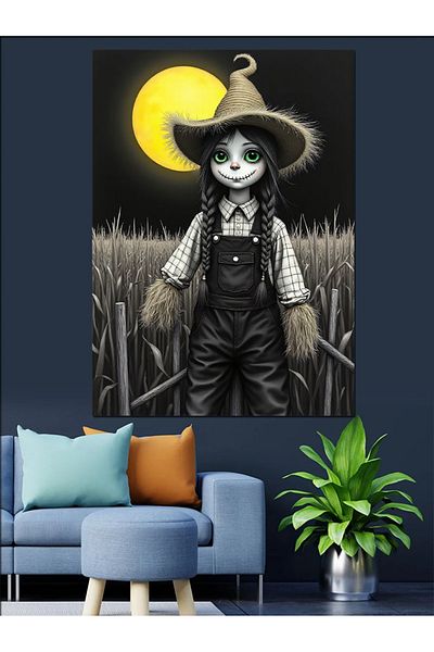 Tablomega Scarecrow in Moonlight Decorative Canvas - Mdf Wood Table