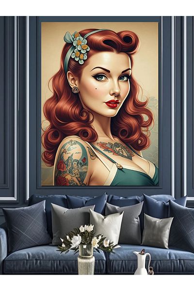 Tablomega Retro Woman Decorative Canvas - Mdf Wooden Painting