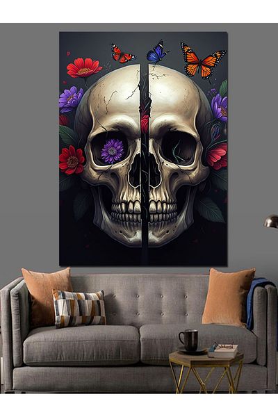 Tablomega Skeleton Head Decorative Canvas - Mdf Wooden Painting