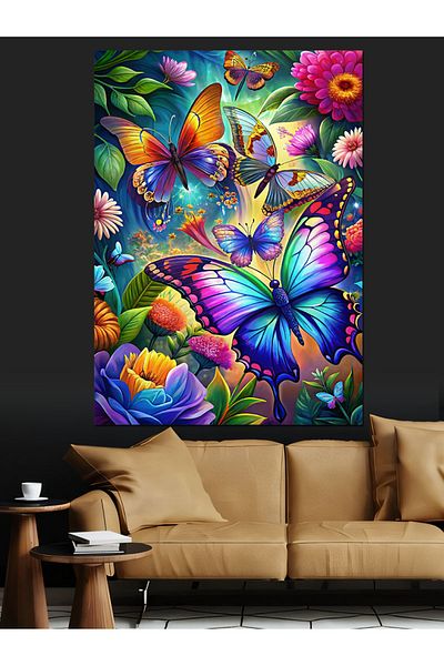 Tablomega Colorful Butterflies Decorative Canvas - Mdf Wooden Painting