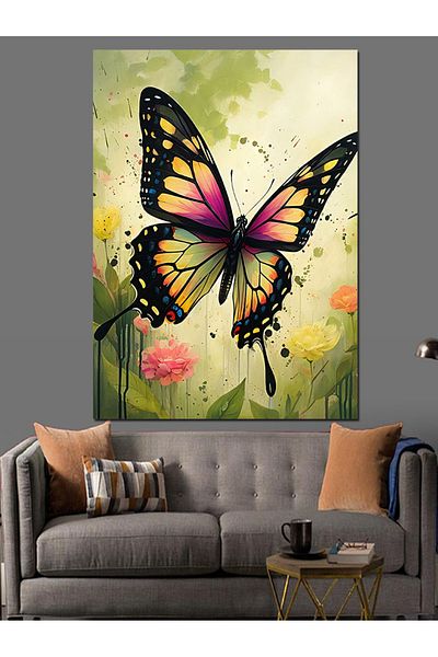 Tablomega Colorful Butterfly Decorative Canvas - Mdf Wooden Table