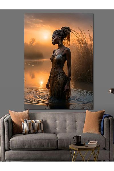Tablomega Woman on the Lake Shore Decorative Canvas - Mdf Wooden Painting