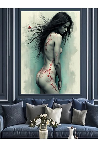 Tablomega Floral Woman Figure Decorative Canvas - Mdf Wooden Painting