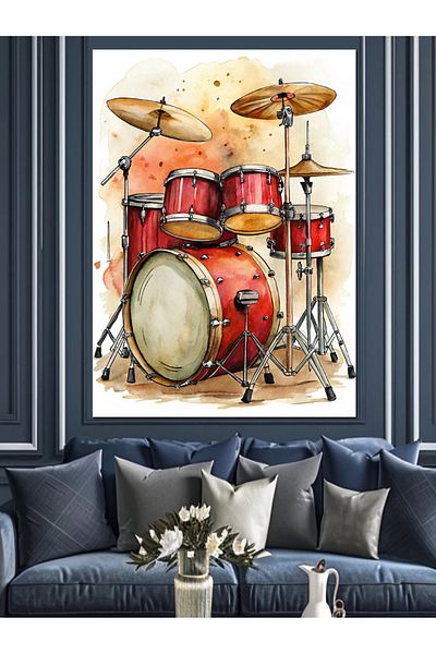 Tablomega Drum Set Decorative Canvas - Mdf Wooden Table