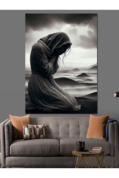Tablomega Woman Mourning Decorative Canvas - Mdf Wooden Painting