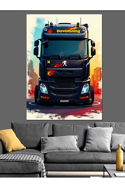 Tablomega Black Truck on the Road Decorative Canvas - Mdf Wooden Painting