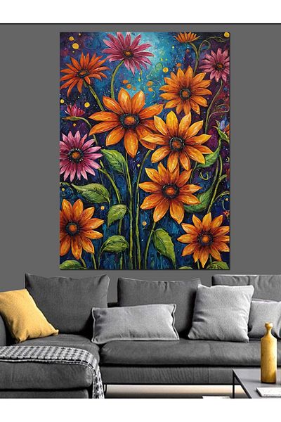 Tablomega Colorful Flowers Decorative Canvas - Mdf Wooden Painting