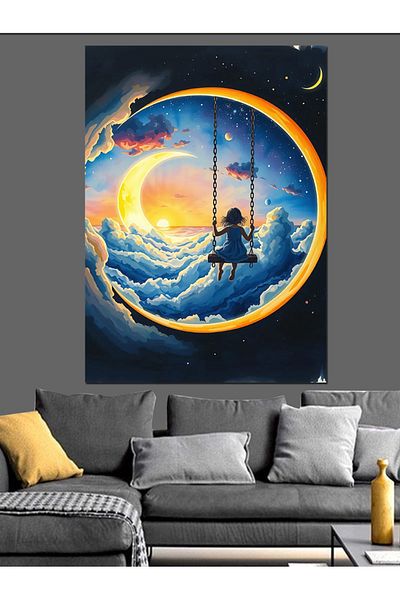 Tablomega Moon on a Swing Decorative Canvas - Mdf Wooden Painting