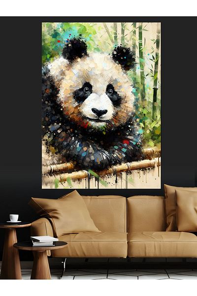 Tablomega Panda Holding Bamboo Decorative Canvas - Mdf Wooden Painting