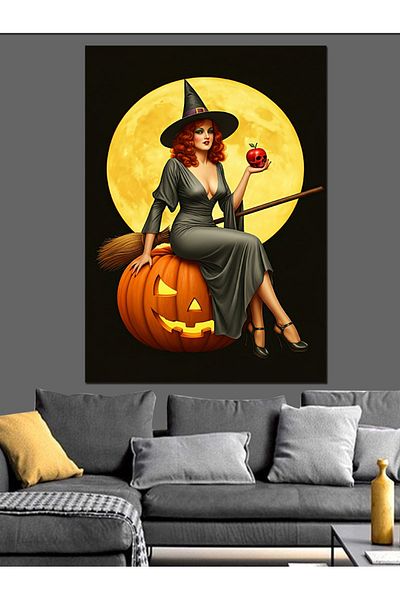 Tablomega Witch in Pumpkin Decorative Canvas - Mdf Wooden Painting