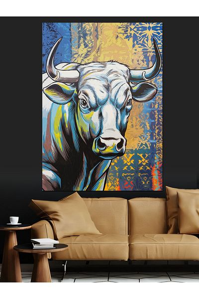 Tablomega Colorful Bull Decorative Canvas - Mdf Wooden Painting