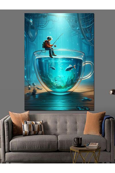 Tablomega Man in a Cup Decorative Canvas - Mdf Wooden Painting