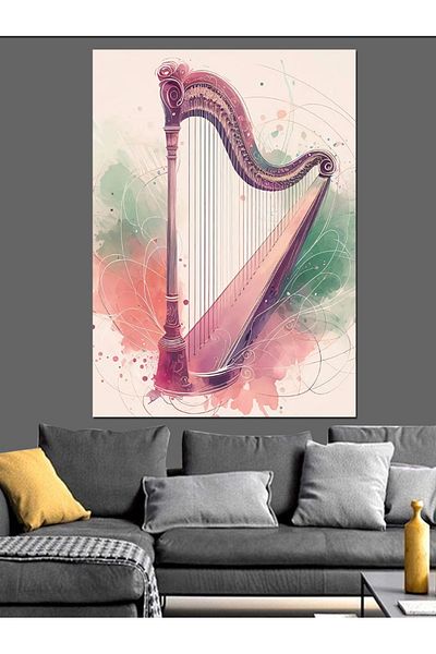 Tablomega Pink Harp Decorative Canvas - Mdf Wooden Painting