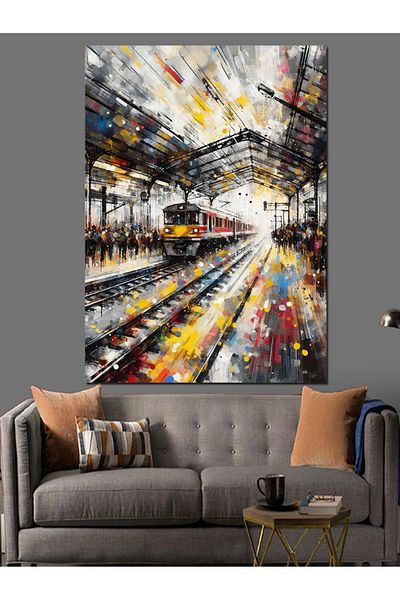Tablomega Colorful Railway Station Decorative Canvas - Mdf Wooden Painting