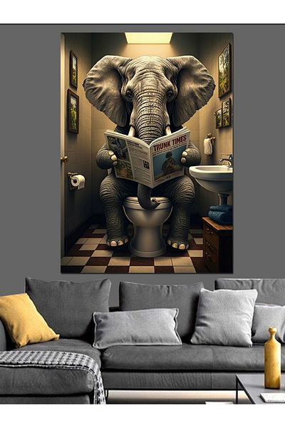 Tablomega Elephant Reading Newspaper Decorative Canvas - Mdf Wooden Painting
