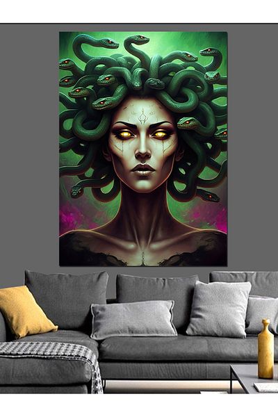 Tablomega Medusa Decorative Canvas with Stone - Mdf Wooden Table