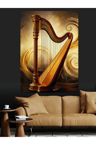 Tablomega Golden Harp Decorative Canvas - Mdf Wooden Painting