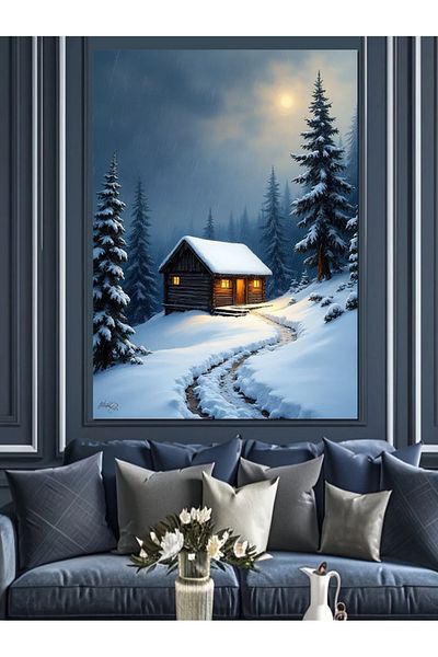 Tablomega Snow Covered Hut Decorative Canvas - Mdf Wooden Painting