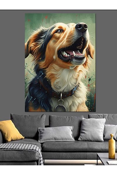 Tablomega Happy Golden Dog Decorative Canvas - Mdf Wooden Painting