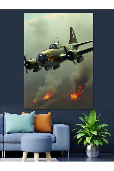 Tablomega Fighter Plane in the Air Decorative Canvas - Mdf Wood Art Print