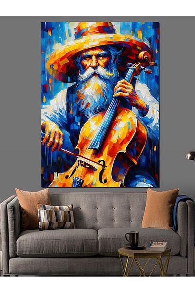Tablomega Violancel and Man Decorative Canvas - Mdf Wooden Painting