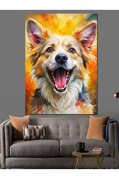 Tablomega Laughing Dog Decorative Canvas - Mdf Wooden Painting