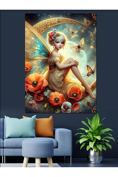 Tablomega Fairy and Flowers Decorative Canvas - Mdf Wooden Painting