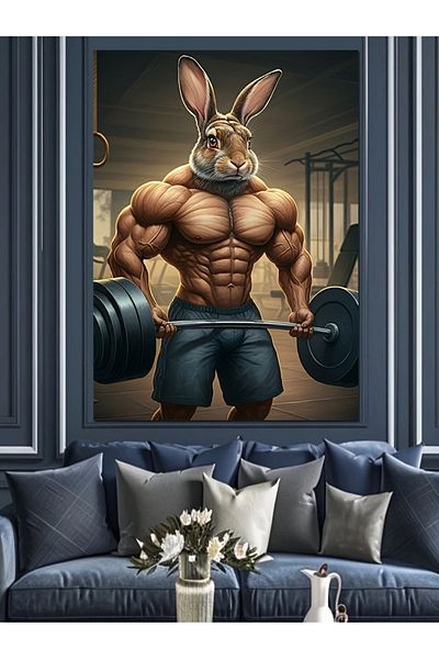Tablomega Muscular Rabbit Decorative Canvas - Mdf Wooden Painting
