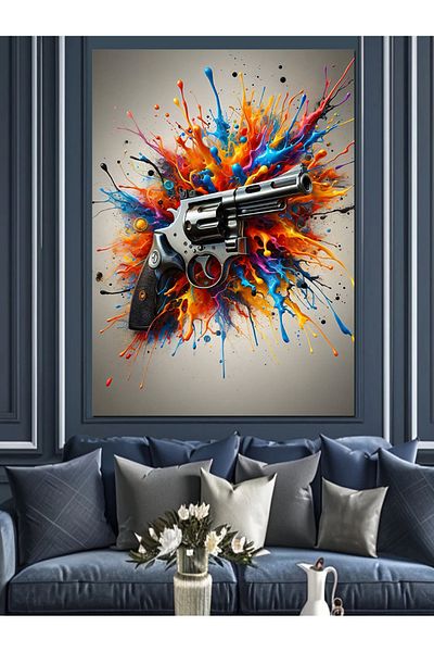 Tablomega Colorful Gun Decorative Canvas - Mdf Wooden Painting