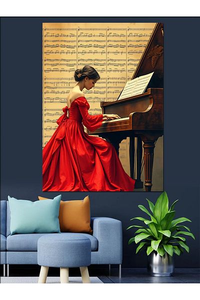 Tablomega Pianist Woman Decorative Canvas - Mdf Wooden Painting
