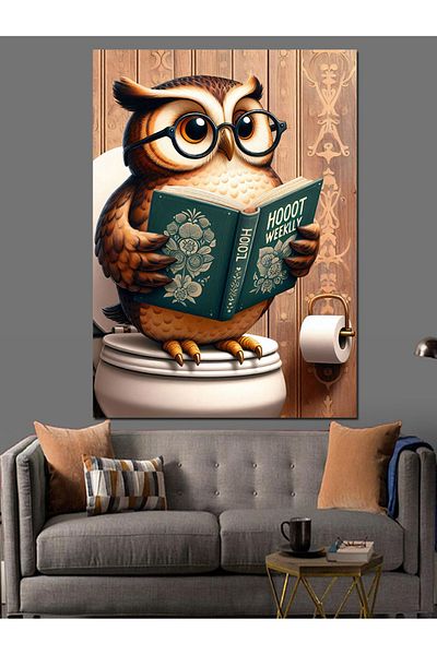 Tablomega Owl on the Toilet Decorative Canvas - Mdf Wooden Painting