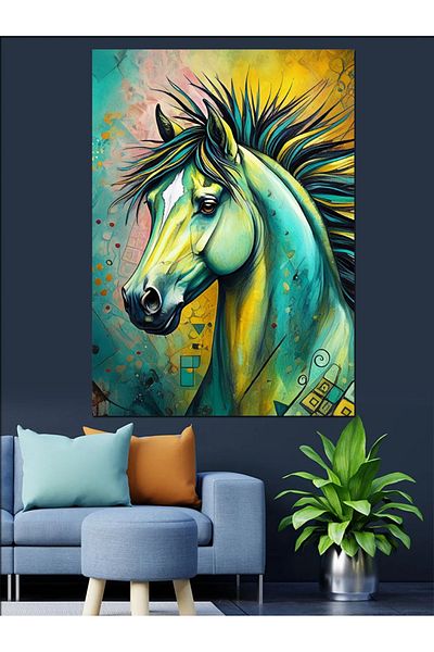 Tablomega Colorful Horse Decorative Canvas - Mdf Wooden Painting