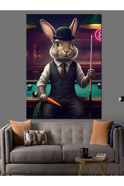 Tablomega Hat Rabbit Decorative Canvas - Mdf Wooden Painting