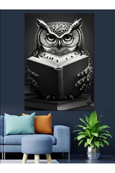 Tablomega Owl Reading a Book Decorative Canvas - Mdf Wooden Painting