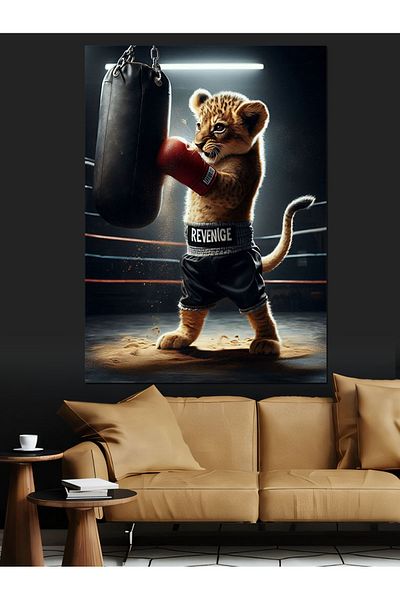 Tablomega Boxing Lion Cub Decorative Canvas - Mdf Wooden Painting