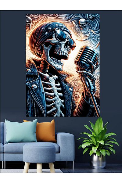 Tablomega Pânză decorativă Rocker Skeleton cu Microfon - Lemn MDF