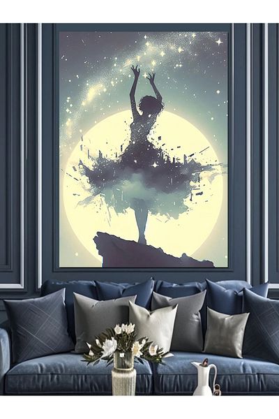 Tablomega Moon and Ballerina Decorative Canvas - Mdf Wooden Painting