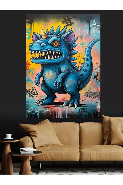 Tablomega Dinosaur Monster Decorative Canvas - Mdf Wooden Table