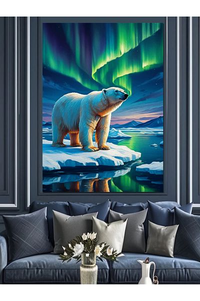 Tablomega Northern Lights and Bear Decorative Canvas - Mdf Wooden Painting
