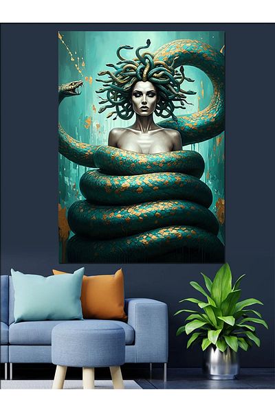 Tablomega Medusa and Snakes Decorative Canvas - Mdf Wooden Painting