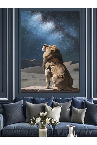 Tablomega Lion in Desert Canvas Decorativ - MDF Lemn Tablo