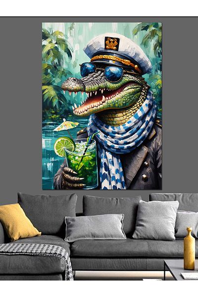 Tablomega Crocodile Holding Margarita Decorative Canvas - Mdf Wooden Table