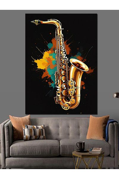 Tablomega Golden Saxophone Decorative Canvas - Mdf Wooden Painting